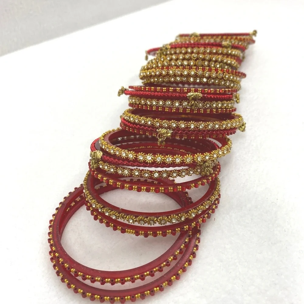 Unbranded Bangles‎ Womens OS Red Gold Tone Rhinestone Stackable Ethnic Bollywood